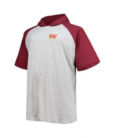 Men's Branded Heathered Gray, Burgundy Washington Commanders Big and Tall Raglan Pullover Short Sleeve Hoodie $26.99 Sweatshirt