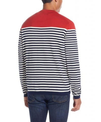 Men's Striped Crew Neck Sweater Blue $15.88 Sweaters