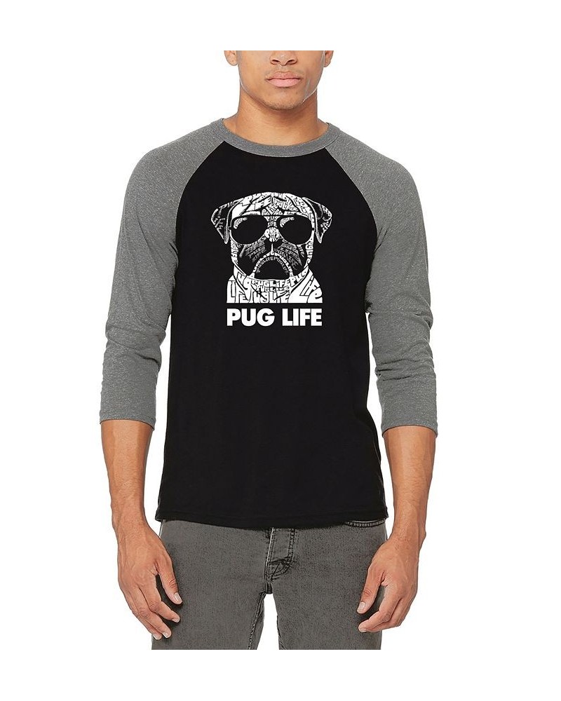 Men's Pug Life Raglan Baseball Word Art T-shirt Gray $20.70 T-Shirts