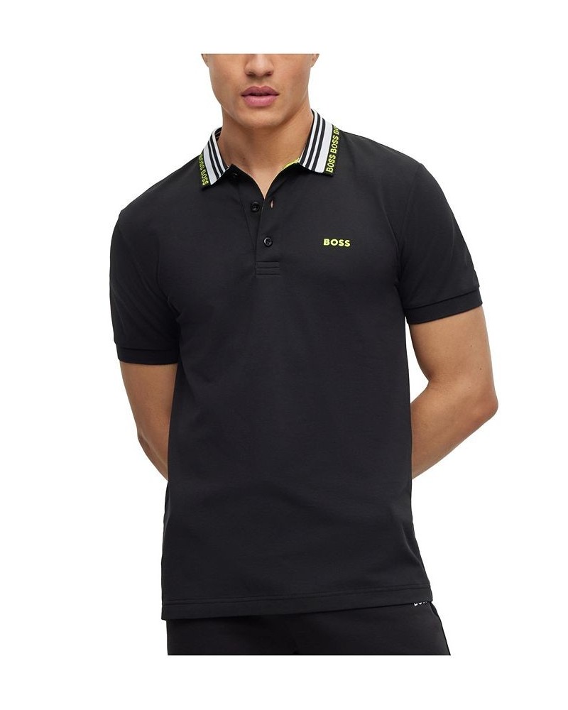 BOSS Men's Logo Collar Cotton-Blend Slim-Fit Polo Shirt Black $47.36 Polo Shirts