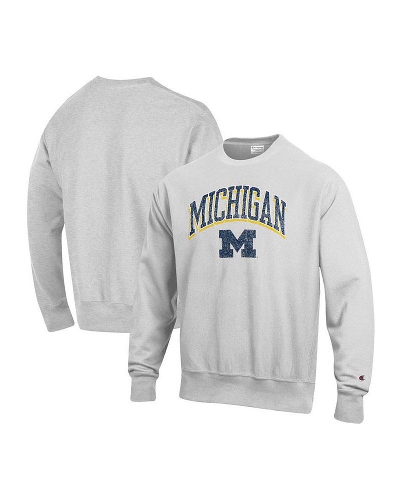 Men's Gray Michigan Wolverines Arch Over Logo Reverse Weave Pullover Sweatshirt $46.74 Sweatshirt