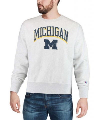 Men's Gray Michigan Wolverines Arch Over Logo Reverse Weave Pullover Sweatshirt $46.74 Sweatshirt