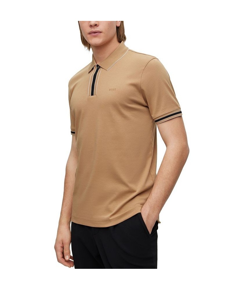 BOSS Men's Interlock-Cotton Contrast Tipping Polo Shirt Tan/Beige $39.68 Polo Shirts