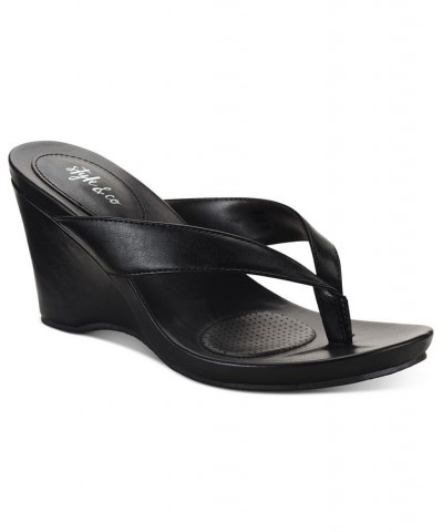 Chicklet Wedge Thong Sandals Black $24.99 Shoes