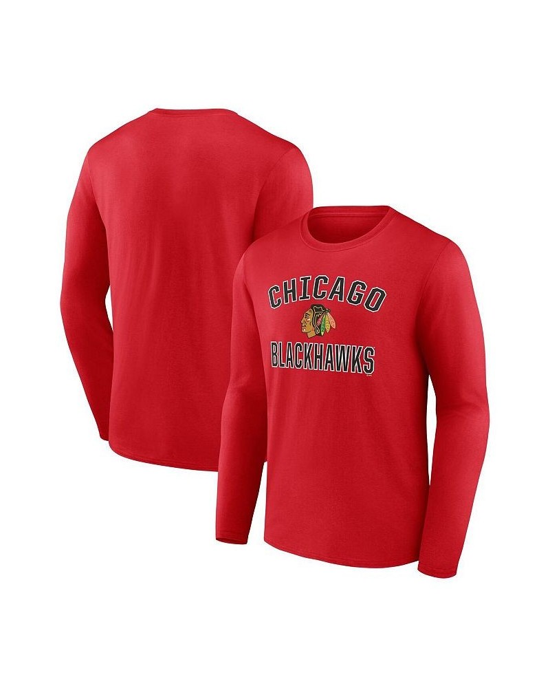 Men's Branded Red Chicago Blackhawks Victory Arch Logo Long Sleeve T-shirt $17.64 T-Shirts