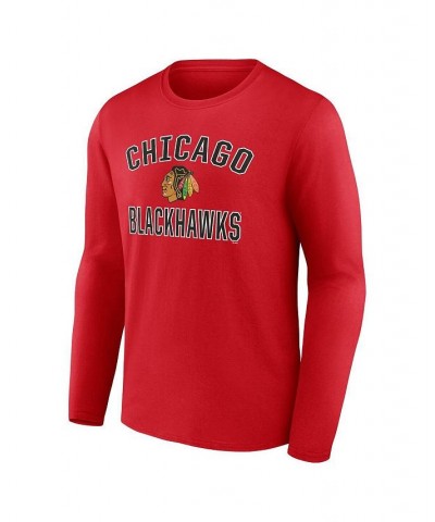 Men's Branded Red Chicago Blackhawks Victory Arch Logo Long Sleeve T-shirt $17.64 T-Shirts