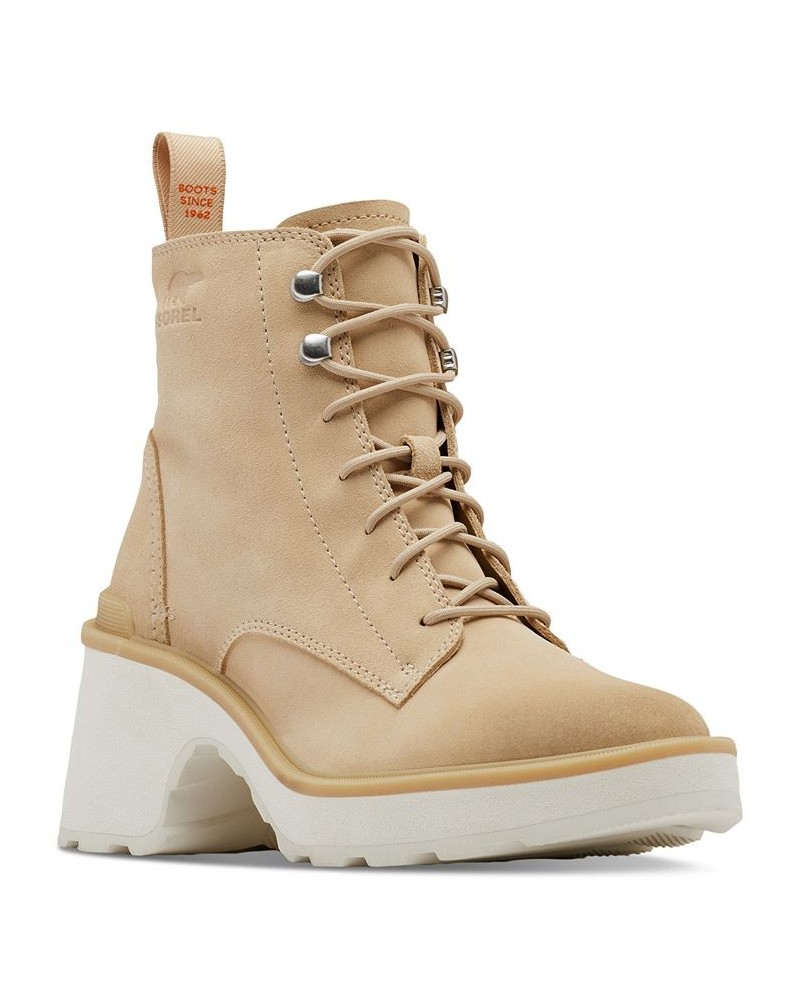 Women's Hi-Line Lace-Up Lug Combat Boots Brown $41.77 Shoes