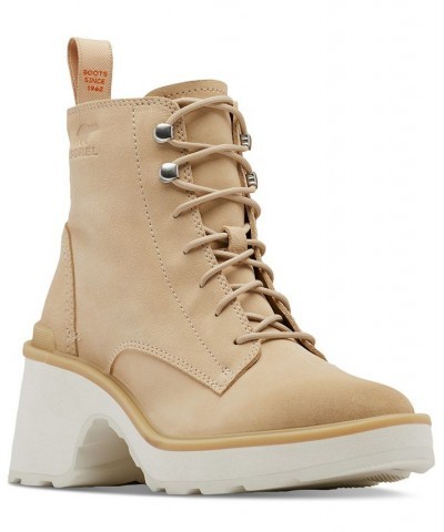 Women's Hi-Line Lace-Up Lug Combat Boots Brown $41.77 Shoes