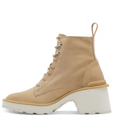 Women's Hi-Line Lace-Up Lug Combat Boots Brown $41.77 Shoes