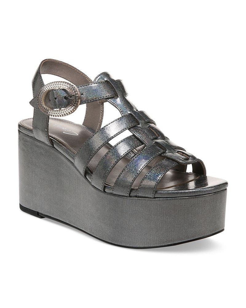 Golda Fisherman Platform Wedge Sandals Gray $44.55 Shoes