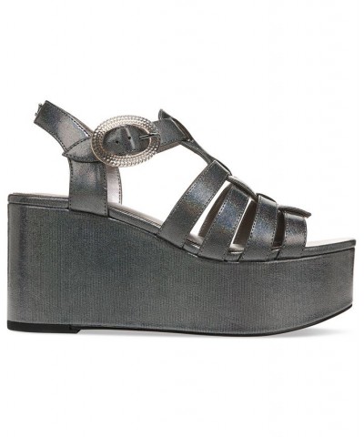 Golda Fisherman Platform Wedge Sandals Gray $44.55 Shoes