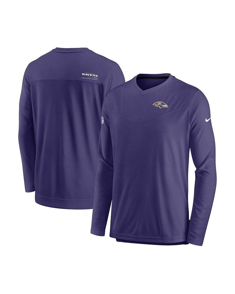 Men's Heathered Purple Baltimore Ravens 2022 Sideline Coach Chevron Lock Up Performance Long Sleeve T-shirt $29.40 T-Shirts