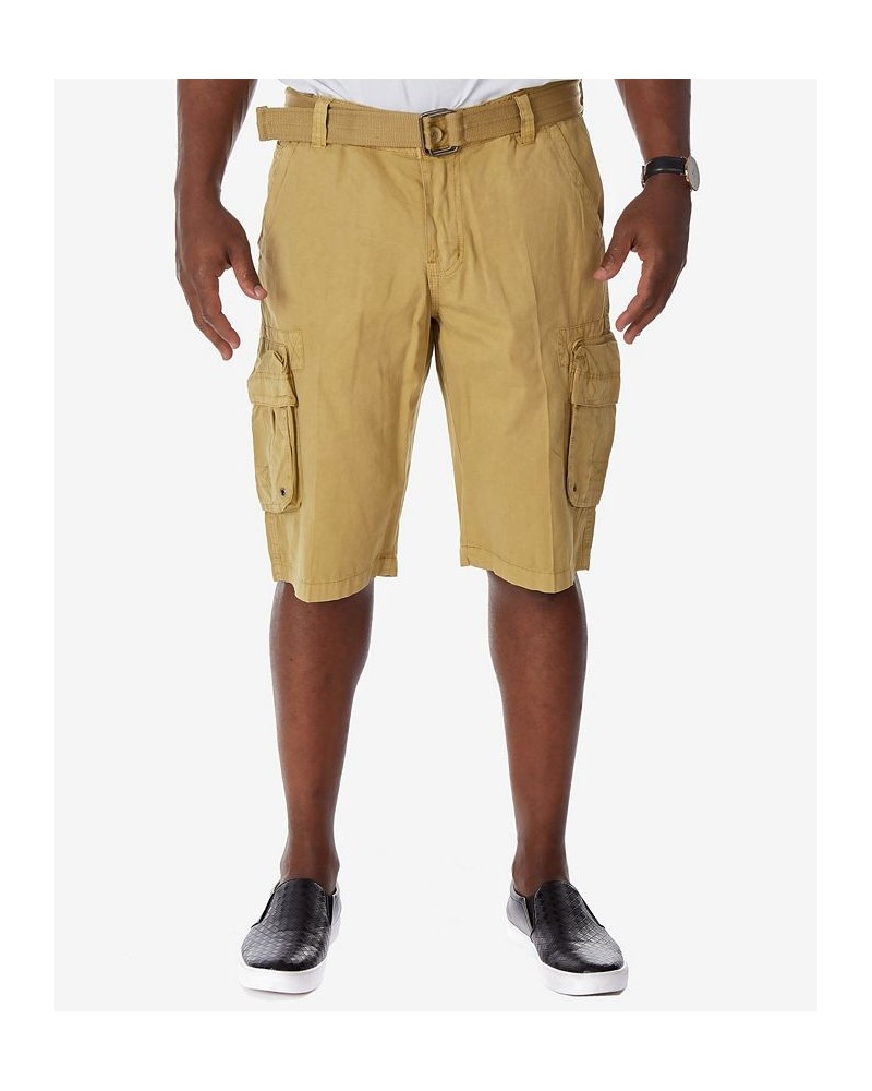 Men's Belted Double Pocket Cargo Shorts Khaki $22.32 Shorts