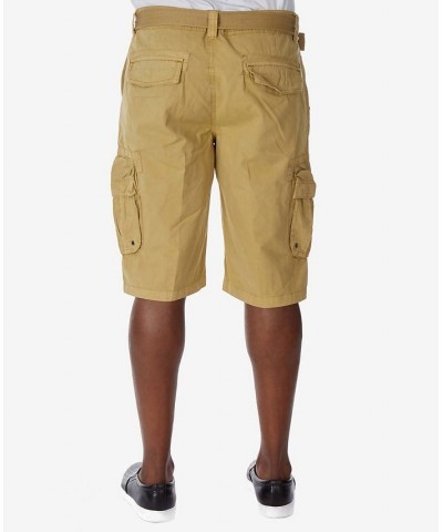 Men's Belted Double Pocket Cargo Shorts Khaki $22.32 Shorts