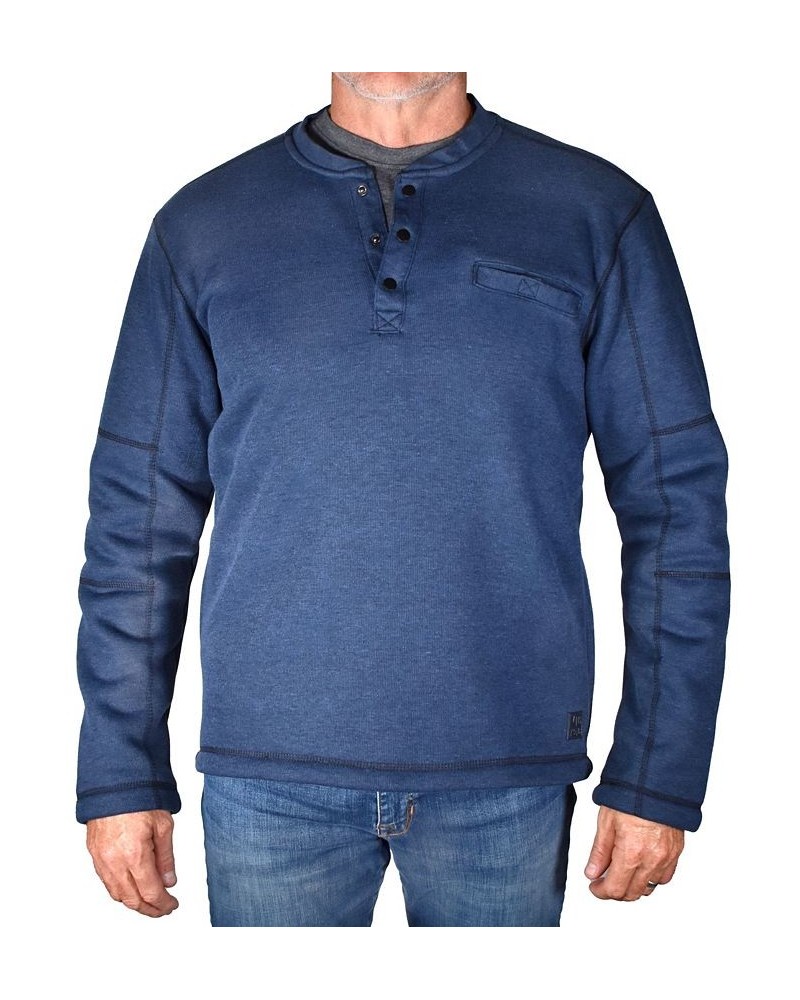 Men's Fleece Lined Rib Henley T-shirt Blue $31.80 T-Shirts