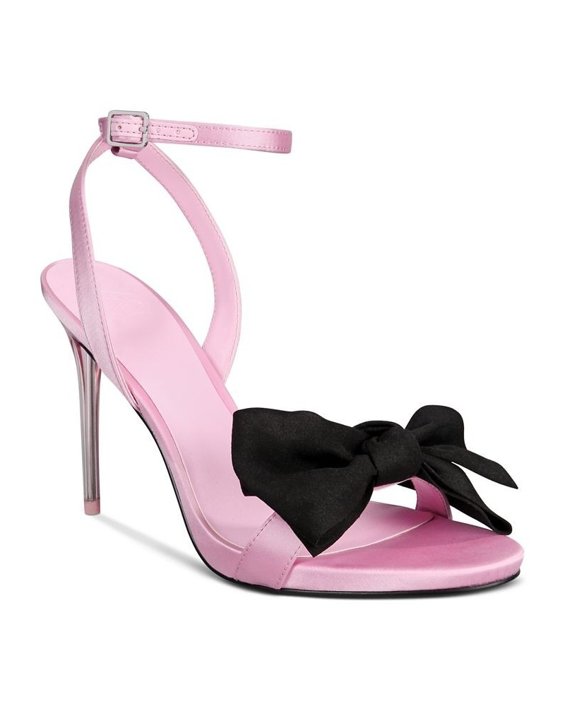 Women's Yahira Lucite Heel Bow Dress Sandals Pink $54.40 Shoes