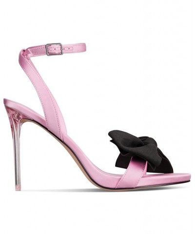 Women's Yahira Lucite Heel Bow Dress Sandals Pink $54.40 Shoes