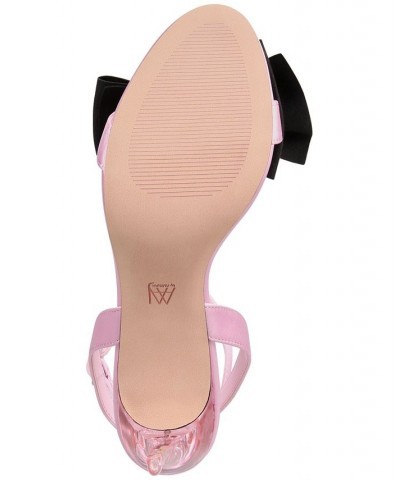 Women's Yahira Lucite Heel Bow Dress Sandals Pink $54.40 Shoes