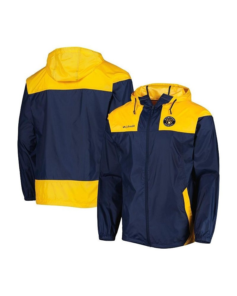 Men's Navy, Gold Milwaukee Brewers Omni-Shade Flash Forward Challenger Full-Zip Windbreaker Jacket $49.49 Jackets