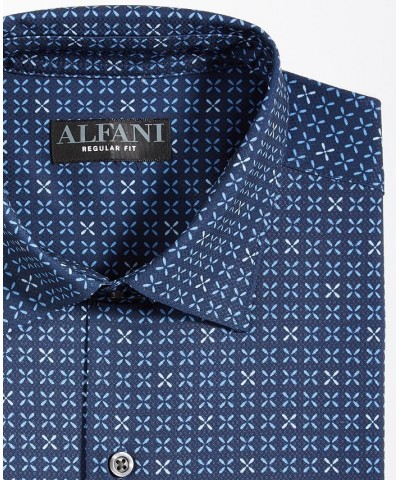 Men's Regular Fit Travel Ready Geo-Print Dress Shirt Blue $17.60 Dress Shirts